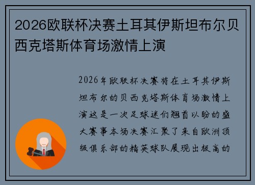2026欧联杯决赛土耳其伊斯坦布尔贝西克塔斯体育场激情上演